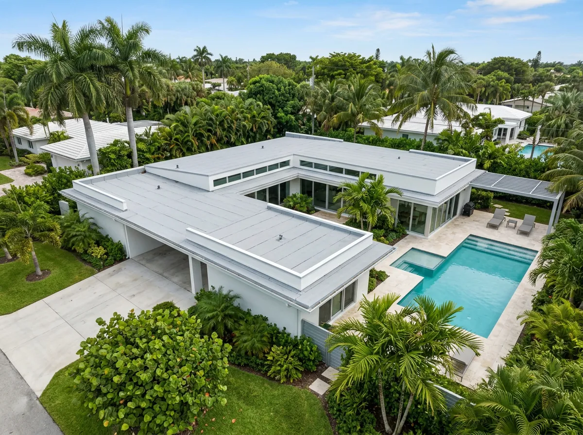Illustrative South Florida home with flat roofing