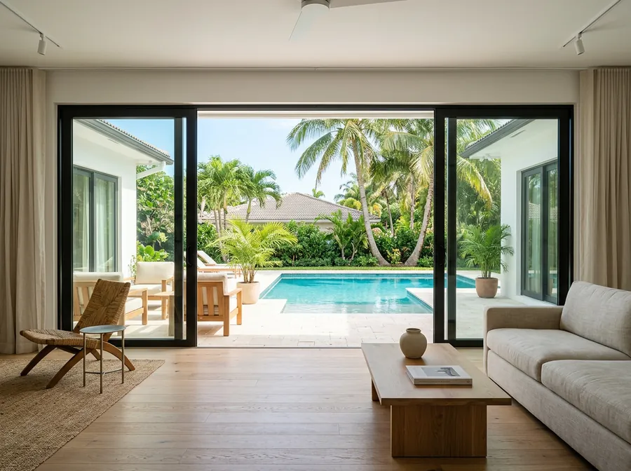 Illustrative South Florida home featuring sliding glass doors